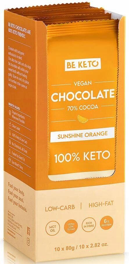 BeKeto Wegańska Keto Czekolada z Olejem MCT Słoneczna Pomarańcza 80g x10 - Nabea.pl