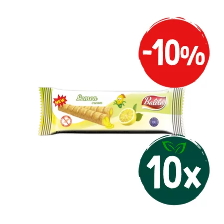 Zestaw: 10x RURKI KUKURYDZIANE NADZIEWANE KREMEM O SMAKU CYTRYNOWYM BEZGLUTENOWE 18 g - BALILA
