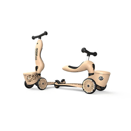 SCOOTANDRIDE Highwaykick 1 Lifestyle 2w1 Jeździk i hulajnoga z zamykanym schowkiem 1-5 lat Leopard
