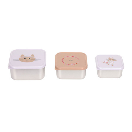 Lassig Pojemnik na przekąski snackbox ze stali nierdzewnej 3 szt. Tiny Team Kotek