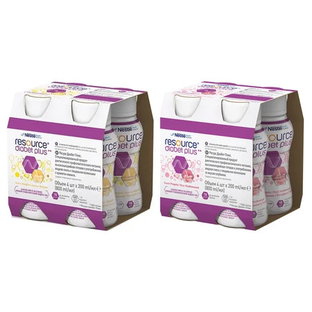 Zestaw: 1x RESOURCE Diabet Plus smak truskawka 4 x 200ml i 1x RESOURCE Diabet Plus smak wanilia 4 x 200ml