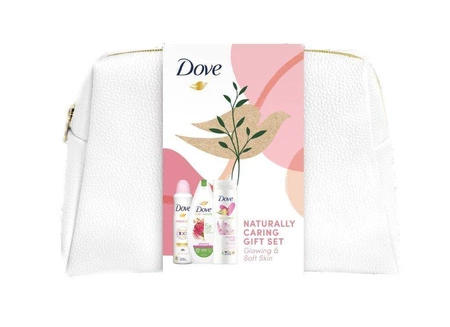 Dove Zestaw prezentowy Naturally Caring w kosmetyczce (deo spray 150ml+żel pod prysznic 225ml+balsam do ciała 250ml)