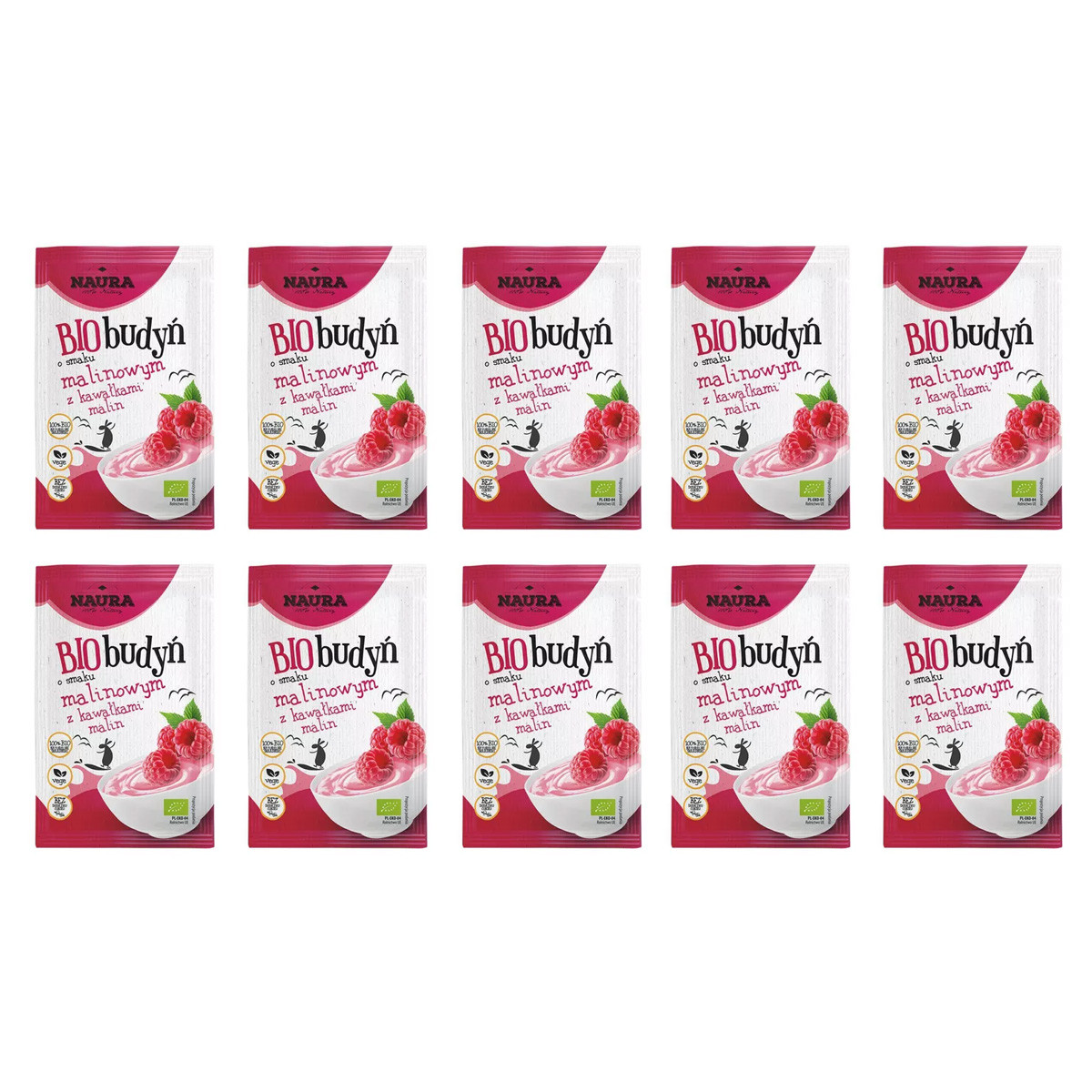 Zestaw 10x Budyń o smaku malinowym BIO 38 g - Nabea.pl