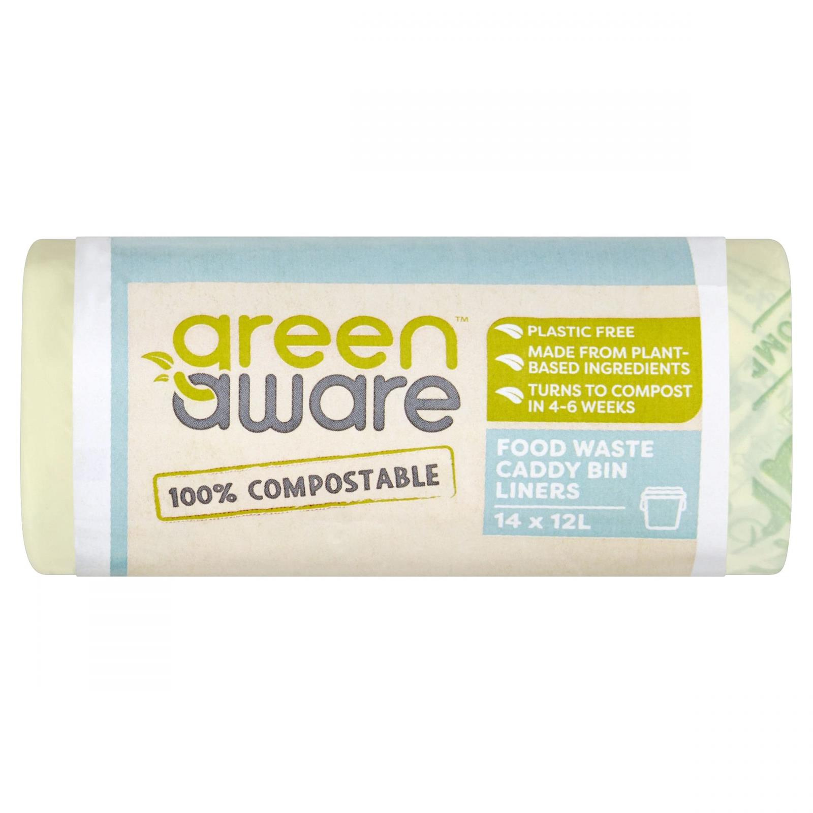 GreenAware − Kompostowalne worki na odpady spożywcze,12L − 14 szt.