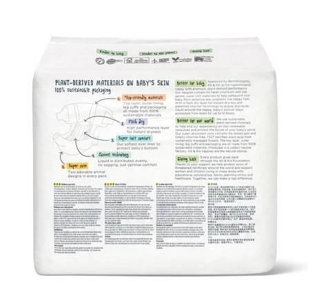 Zestaw: 5x Kit and Kin, Biodegradowalne Pieluszki Jednorazowe 4 Maxi Plus (9-14kg), Fox/Tiger, 32 szt.