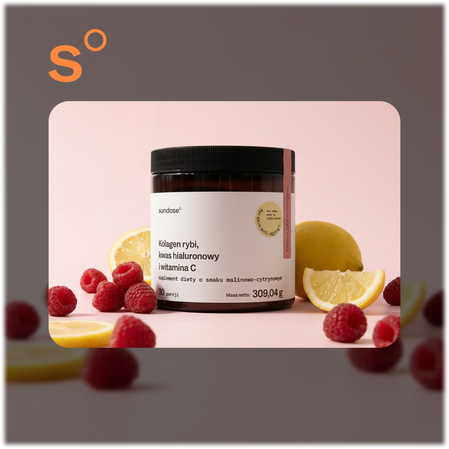 Sundose For Skin Anti-Aging na wsparcie prawidłowej produkcji kolagenu 309g smak malina cytryna