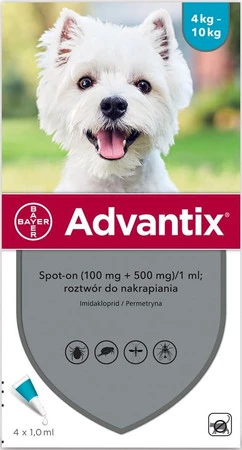 BAYER ADVANTIX Krople dla psa na kleszcze pchły M 4-10kg 4szt.