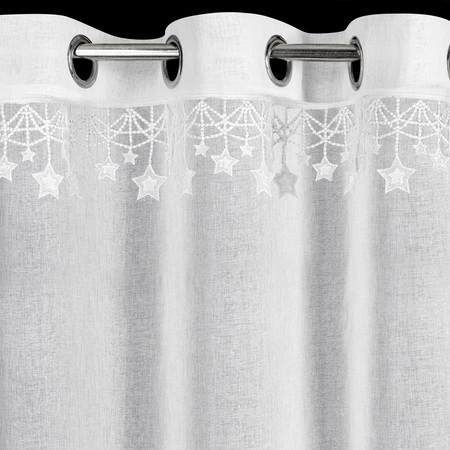 Firana gotowe rozm.: 140 x 250 cm, kolor biała z etaminy z aplikacją z gwiazdkami kółka