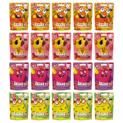 Zestaw mix smaków BeRAW! Kids Żelki: 5szt. Mango Marakuja 35g, 5 szt. Truskawka 35g, 5szt. Malina z chrupkami 35g, 5szt. Banan z chrupkami 35g