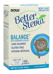 NOW Foods Better Stevia Balance with Chromium & Inulin Stewia, Inulina i Chrom, 100 saszetek