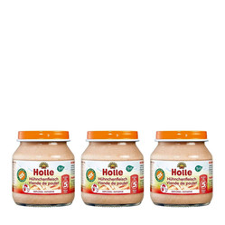 Zestaw: 3x Holle Danie dla niemowląt kurczak BIO 125 g