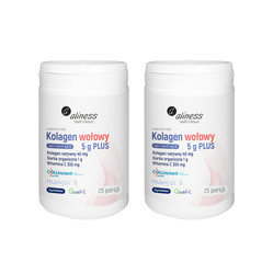 Zestaw 2x Aliness Kolagen wołowy 5 g PLUS natywny II, siarka OptiMSM, wit. C (typ I+ typ II+ typ III) 158,5g