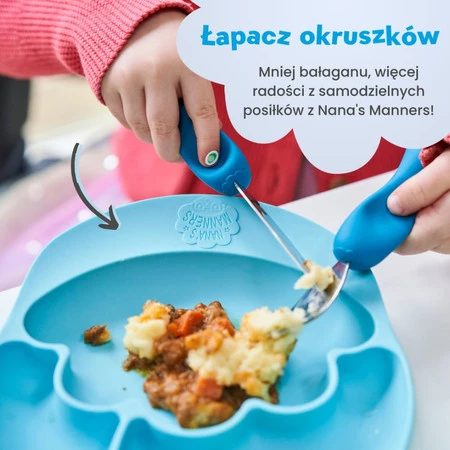 Nana's Manners, ETAP 2, Talerz silikonowy trójdzielny z przyssawką, niebieski