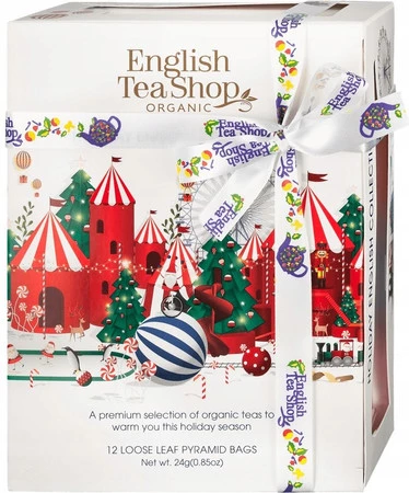 English Tea Shop Holiday White Prism - Zestaw ekologicznych herbat i herbatek 4 smaki - 12 piramidek