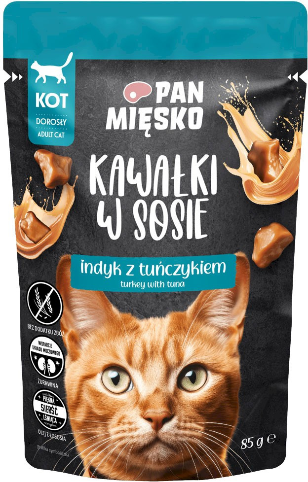 Pan Mięsko Karma mokra dla kota Kawałki w sosie Indyk z tuńczykiem kot dorosły 85 g x 12 szt.