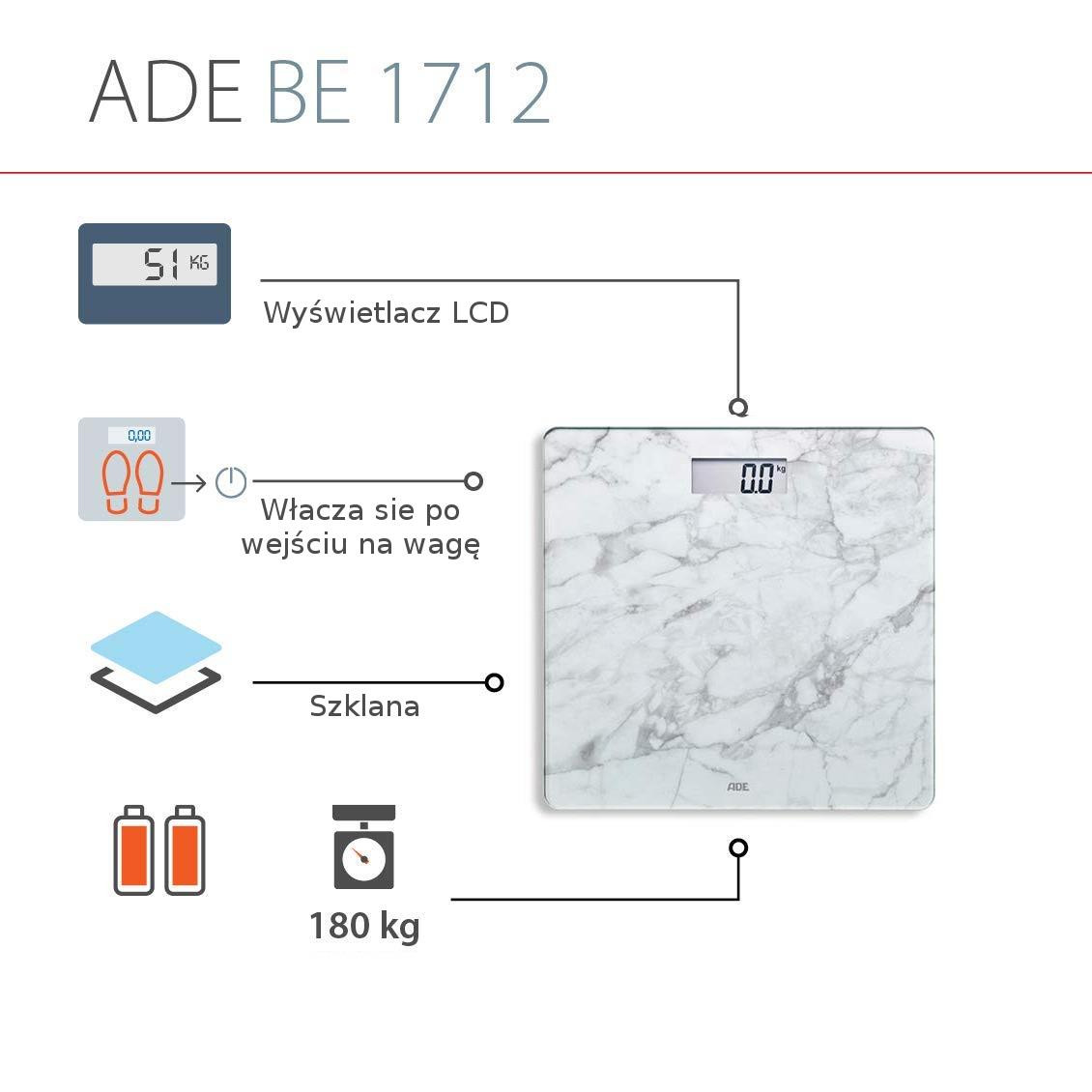 ADE BE1712 BE1711 Aurora-biały Biała, marmurowa, cyfrowa waga łazienkowa