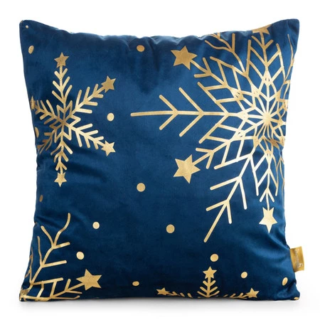 świąteczna poszewka welwetowa z ozdobnym nadrukiem foliowym szerokość: 45 cm, długość: 45 cm, kolor: granatowy