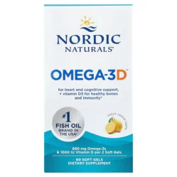 Nordic Naturals Omega 3 690 mg + D3 1000 IU kwasy Omega 3 kwasy EPA i DHA + Witamina D3 120 kaps. smak cytryna