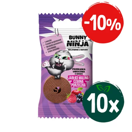 Zestaw: 10x Bunny Ninja - Przekąska owocowa o smaku jabłko-malina-czarna porzeczka 15 g