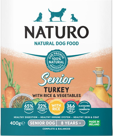 NATURO Senior Dog Indyk Ryż Warzywa tacka 400g