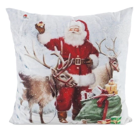 Welwetowa poszewka dekoracyjna z ozdobnym światecznym nadrukiem szerokość: 45 cm, długość: 45 cm, kolor: biały