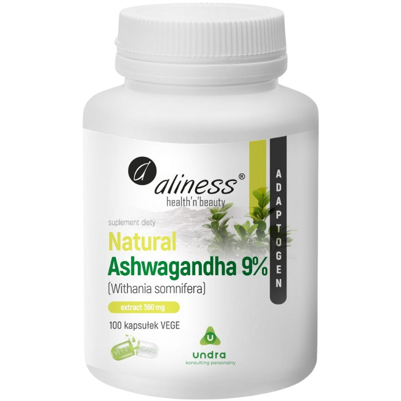 Aliness Natural Ashwaganda 560 mg 9% na stres 100 kaps. vege. - Nabea.pl