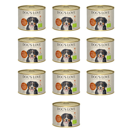 Zestaw 10x DOG'S LOVE BIO RIND - ekologiczna wołowina z ryżem, cukinią i jabłkiem (200g)