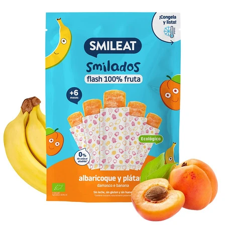 Smileat, BIO Smilados, Mus owocowy do mrożenia o smaku moreli i banana, idealny na ząbkowanie 6m+, 5x50g