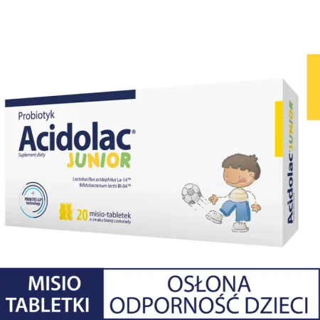 Acidolac Junior wsparcie mikroflory jelitowej i odporności dzieci 20 misio-tabletki smak czekoladowyi