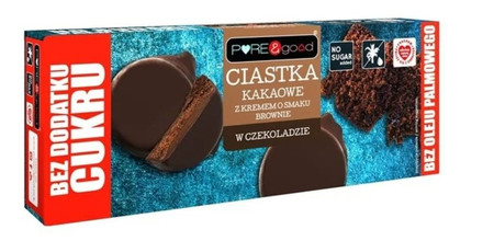Pure & Good Ciastka kakaowe z kremem o smaku brownie w czekoladzie gorzkiej bez dodatku cukru 128g