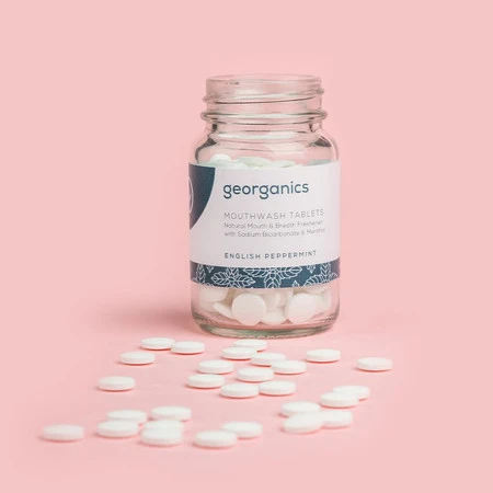 Georganics, Naturalne tabletki do płukania jamy ustnej, do codziennej pielęgnacji, smak mięty pieprzowej, 180 tabletek