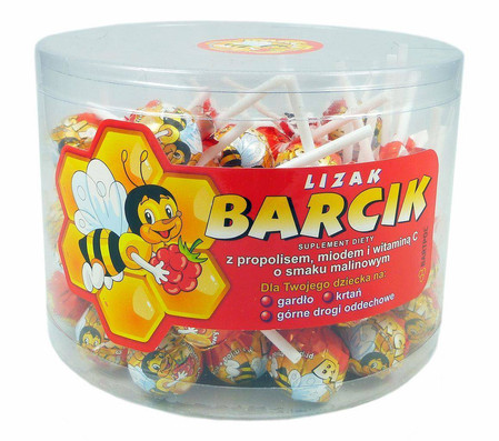  BARTPOL Lizak Barcik z propolisem, miodem i witaminą C o smaku malinowym 60szt. TUBA