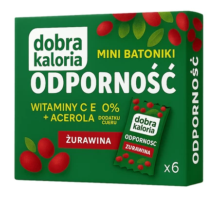 DOBRA KALORIA Mini batoniki ODPORNOŚĆ żurawina + wit. C, E, acerola 6x17g KUBARA