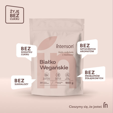 Intenson Wegańskie białko smak biała czekolada i malina 900g