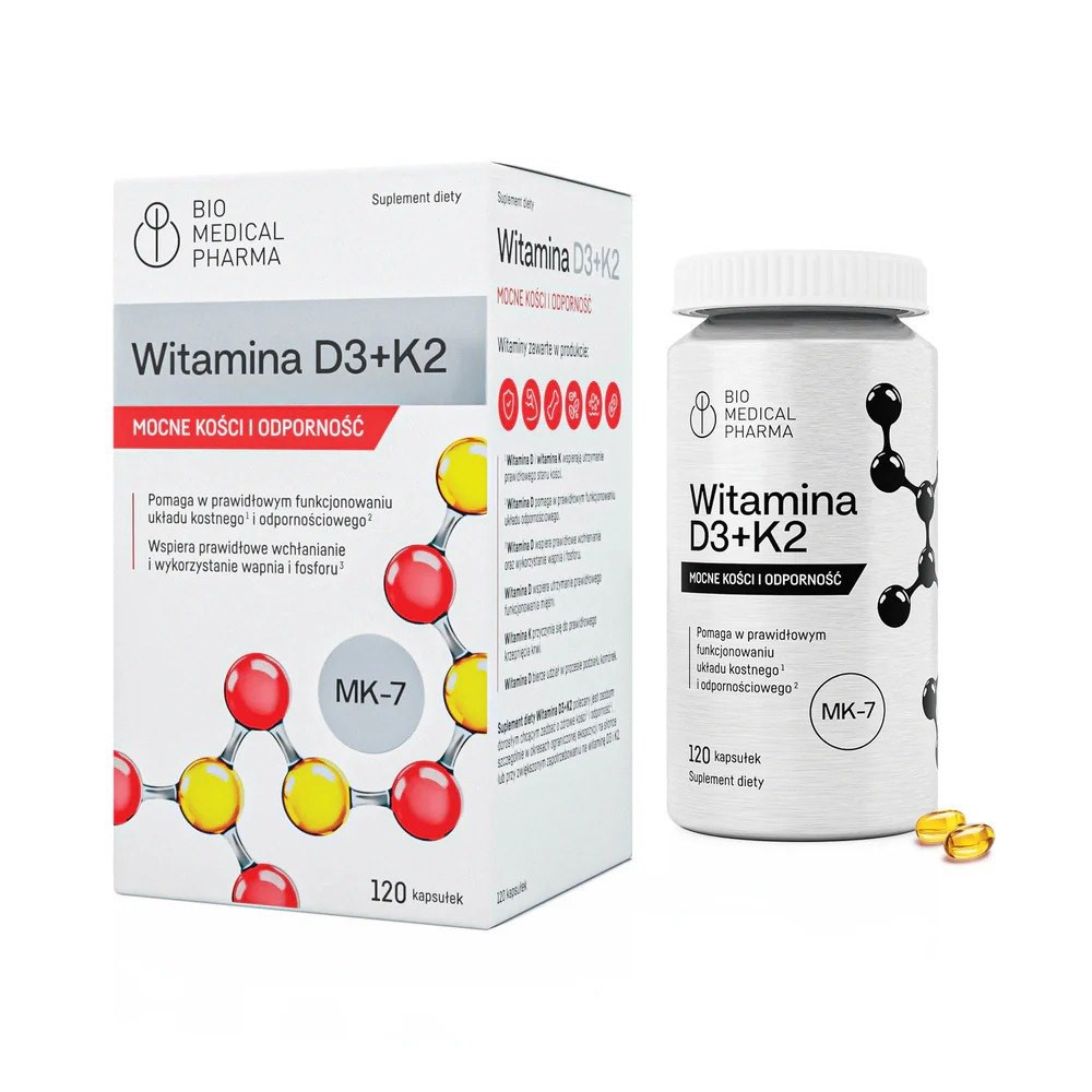 Bio Medical Pharma Witamina D3 + K2 MK-7 120 kapsułek - Nabea.pl