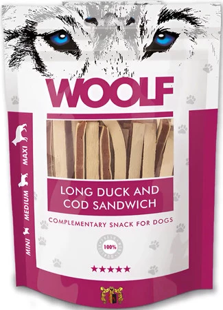 WOOLF Long Duck Cod Sandwich Kaczka Dorsz 100g