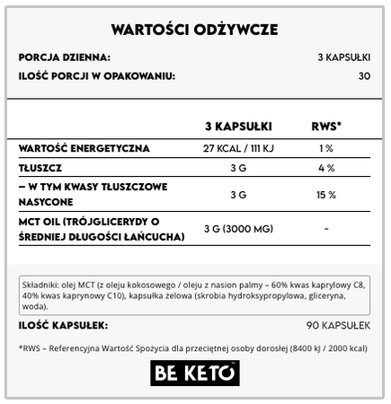 BeKeto Olej MCT C8+C10 - 90 kaps.