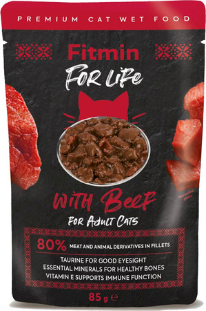 Fitmin cat pouch adult beef fileciki z wołowiny  w sosie  - mokra karma dla kota - 85g