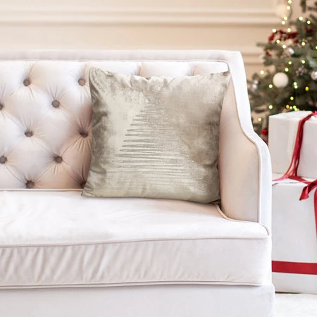 Świąteczna poszewka dekoracyjna z błyszczącym wzorem i ozdobną lamówką rozm.: 45 x 45 cm, kolor: beżowy