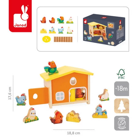 Janod Drewniany domek Farma Mój pierwszy kurnik 18 m+