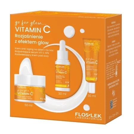 go for glow…VITAMIN C Rozjaśnienie z efektem glow zestaw krem anti-aging na dzień i na noc 50ml + rozjaśniające serum Vit C 10% 30ml + rozświetlający krem pod oczy 30ml