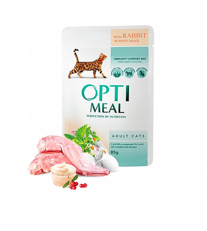 OPTIMEAL mokra karma dla dorosłych kotów – królik w białym sosie 85 g