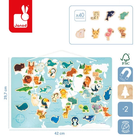 Janod Układanka drewniana magnetyczna z 40 magnesami Małe zwierzątka 2+