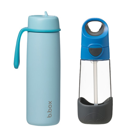 b.box Zestaw Hydro Team butelka termiczna 690 ml Lagoon + butelka na wodę ze słomką tritanowa 450 ml Blue Slate
