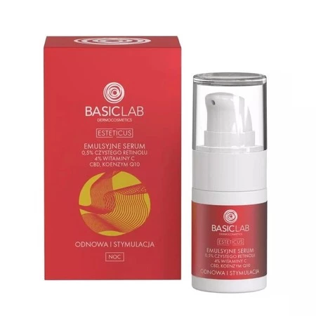 Esteticus emulsyjne serum z 0.5% czystego retinolu 4% witaminy C CBD i koenzymem Q10 Odnowa i Stymulacja 15ml