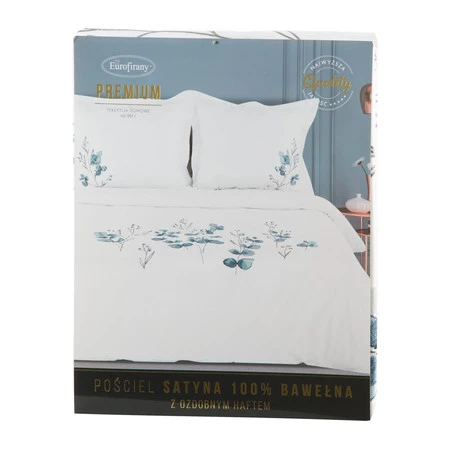 Komplet pościeli satynowej Haft, 220 x 200 cm, Biały