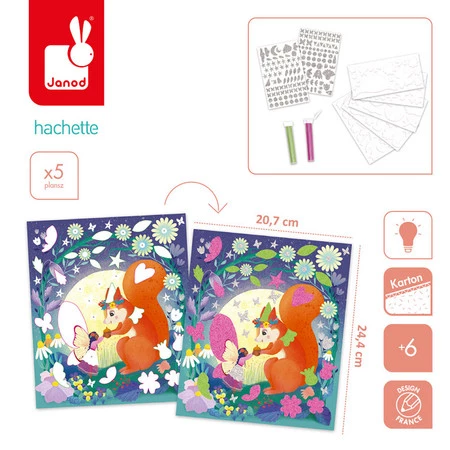 Janod Zestaw kreatywny Naklejki piankowe i fosforescencyjne piaski Wróżki Magic Fairies 6+