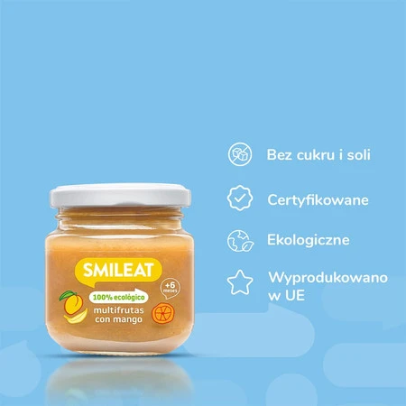 Smileat, BIO Deser wieloowocowy z mango 6m+, 130g
