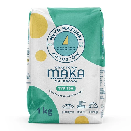 MŁYN MAZURKI Mąka Pszenna Chlebowa Kraftowa Typ 750 do wypieków 1 kg