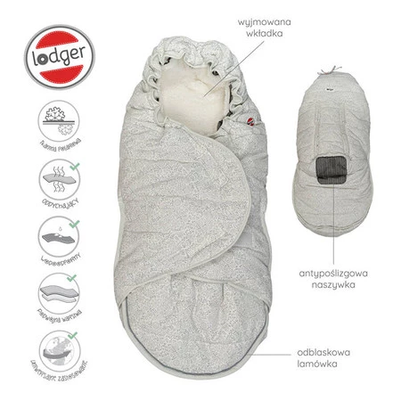 Lodger Wodoodporny zimowy śpiworek do wózka szary Taslon Drizzle